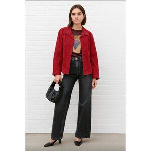 Ashley Stewart Real Leather Jacket Women’s Size 14 Red Suede Button Front Coat